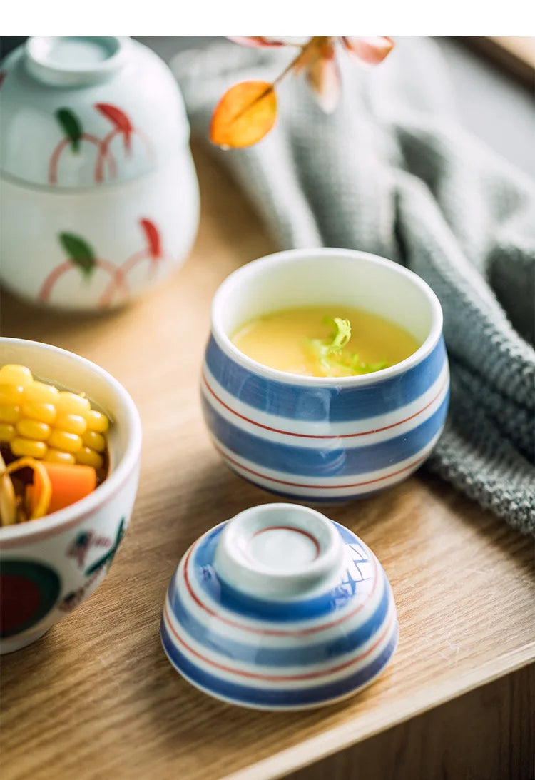 Hand Painted Japanese Ceramic Lidded Dessert Bowls Kit