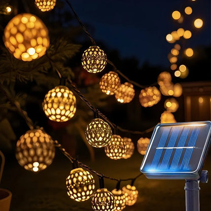 Solar2026 Edition String Lights Moroccan Ball LED Outdoor Water-Resistant 8 Modes Garden Party Christmas Decor