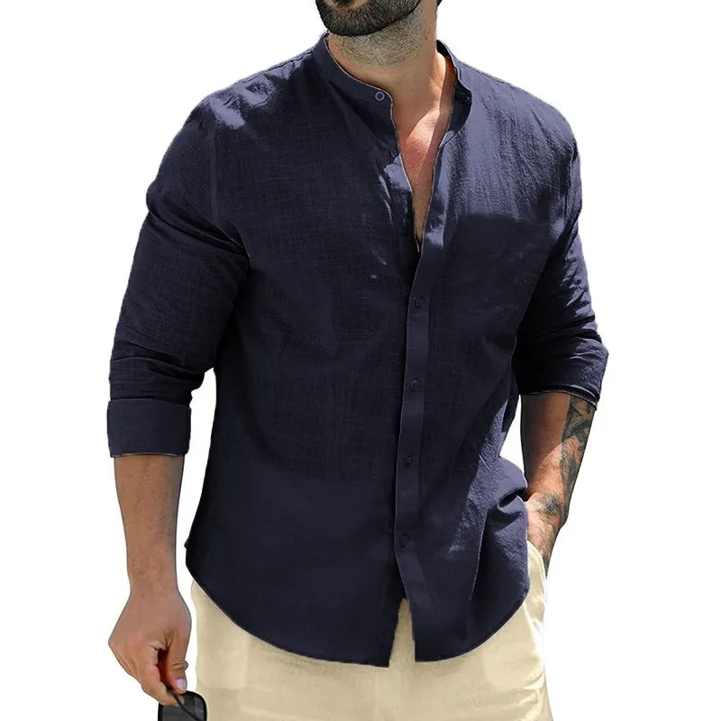 Variant image for Men's Linen Shirt - Breathable Casual and Formal Dress Shirt in White, Blue, Grey, Regular Fit, Soft Comfortable Fabric-31