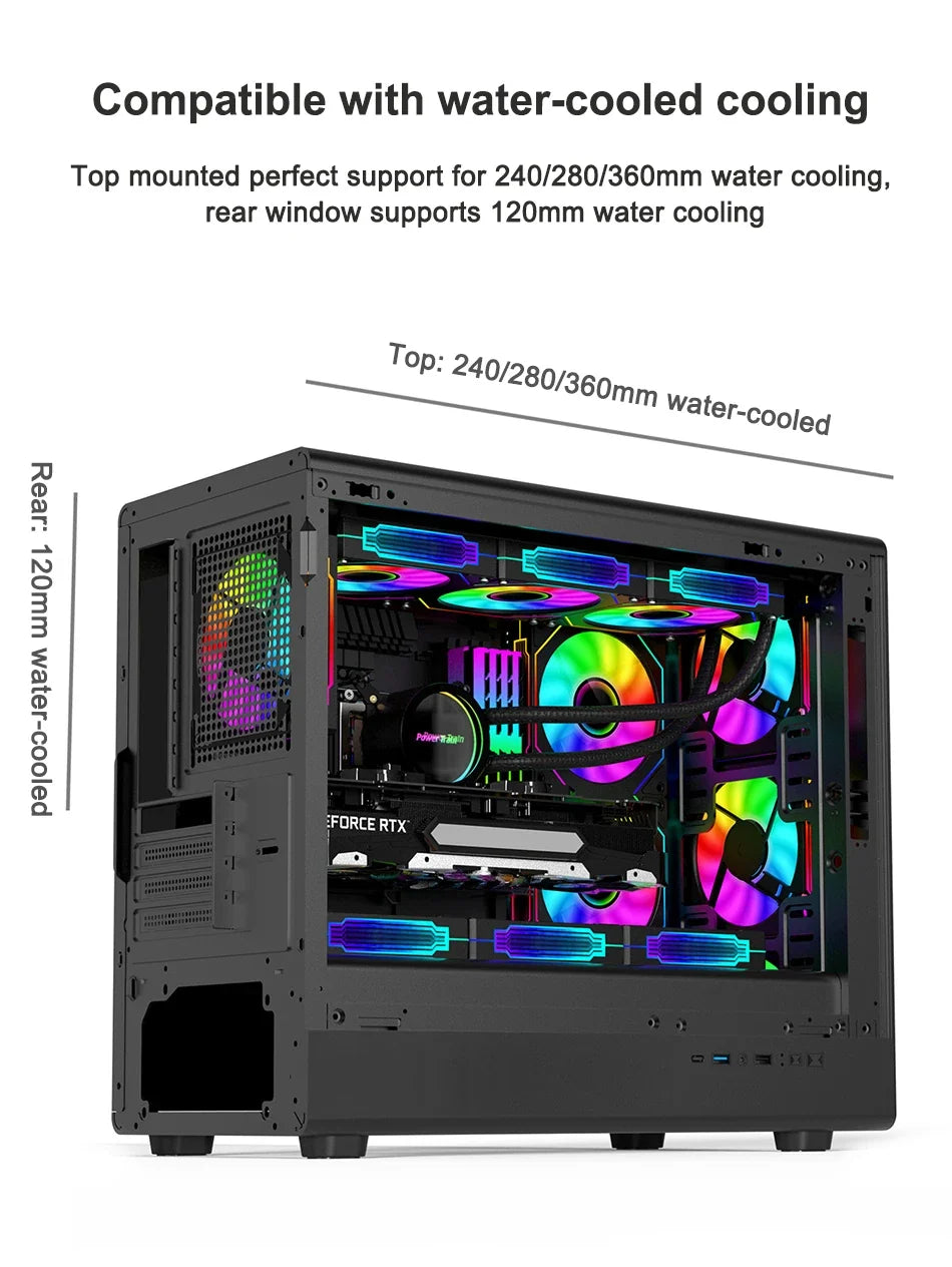 Vertical MicroATX Glass PC Case Supports 360mm Radiator