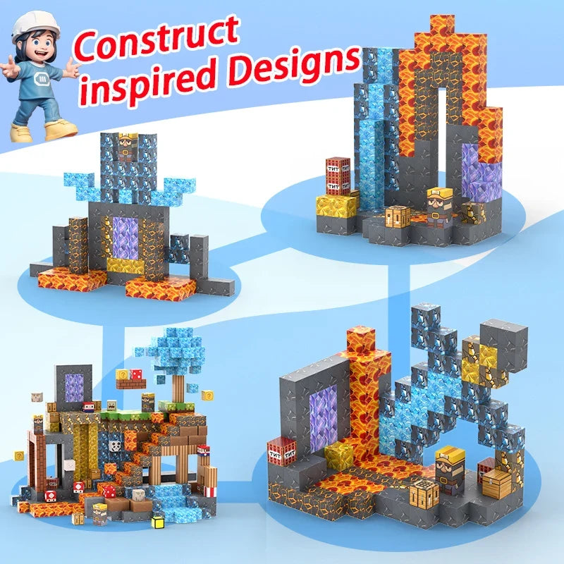 Magnetic Building Blocks Kit - Mine World Construction Toy for Girls, Ages 3+, DIY STEM Montessori Sensory Play
