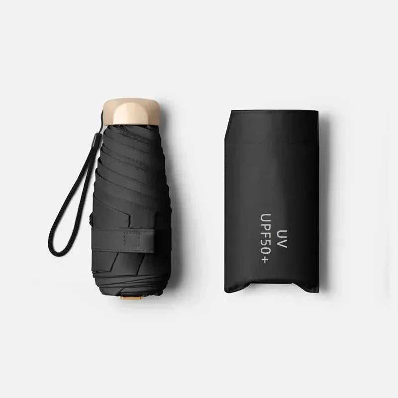 Sun Mini Umbrella Pocket Rain Umbrella - Vinyl Folding UV Protection Parasol Capsule