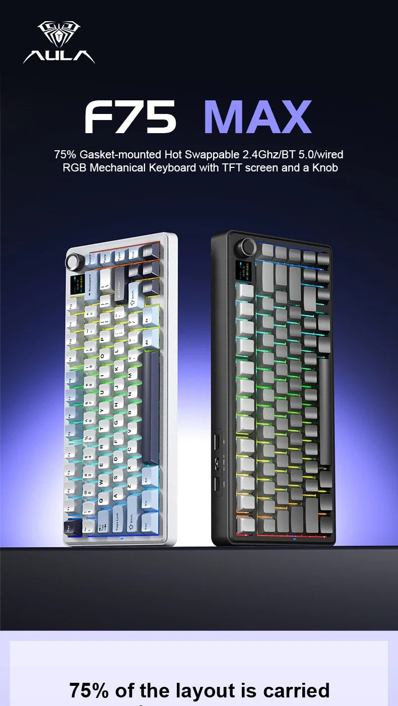 Gaming Mechanical Keyboard 75% Hot Swap RGB TFT Cordless