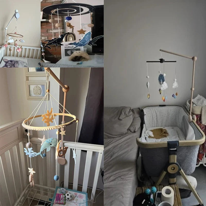 Crib Wooden Mobile Bracket Newborn Sensory Toys Soothing