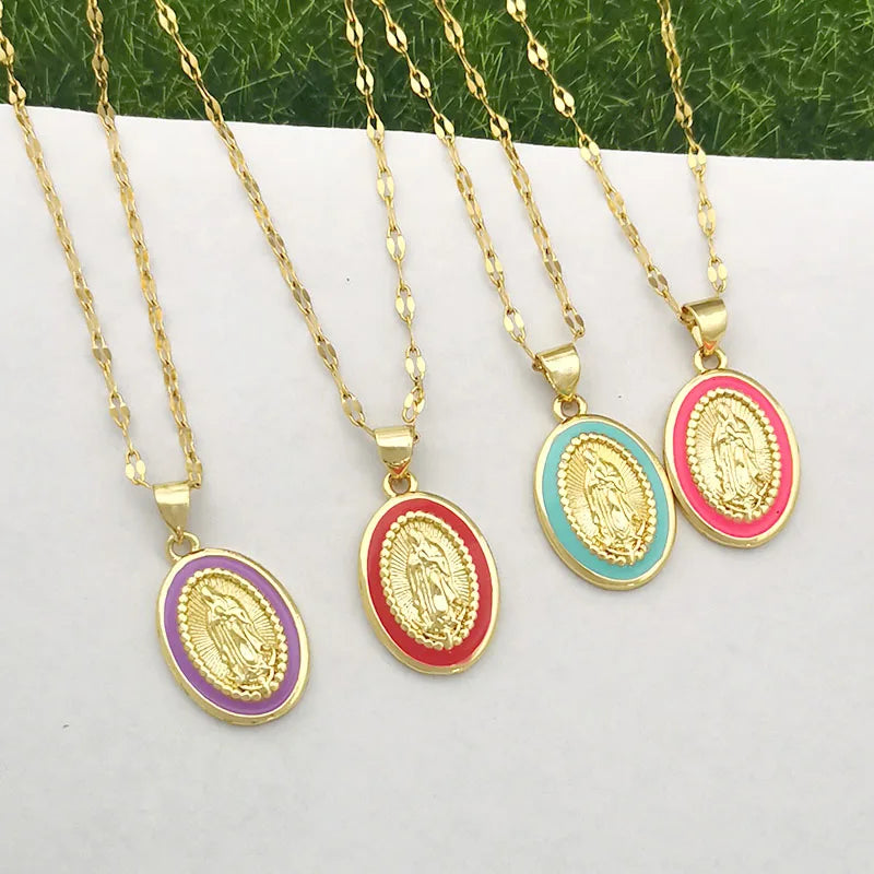women's Timeless Virgin Mary pendant necklace - 18K gold-plated stainless steel link chain, for everyday wear