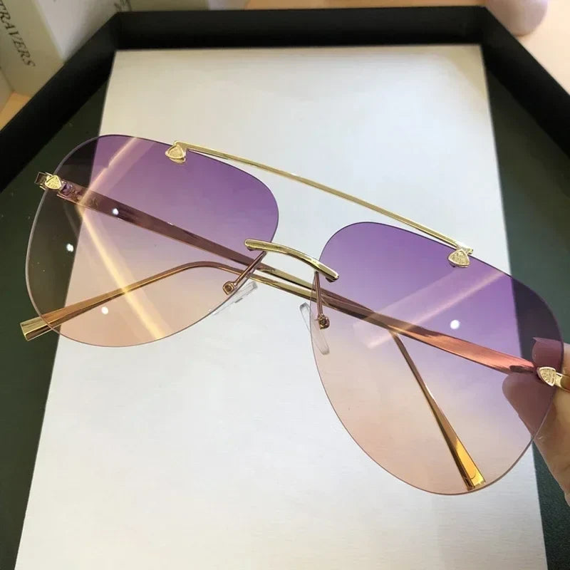 Vintage 2025 Rimless Aviator Sunglasses For Men Women Gradient Shades Black Brown