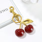 Cherry Red Keychain Bag Charm With Gold Leaf Lobster Clasp