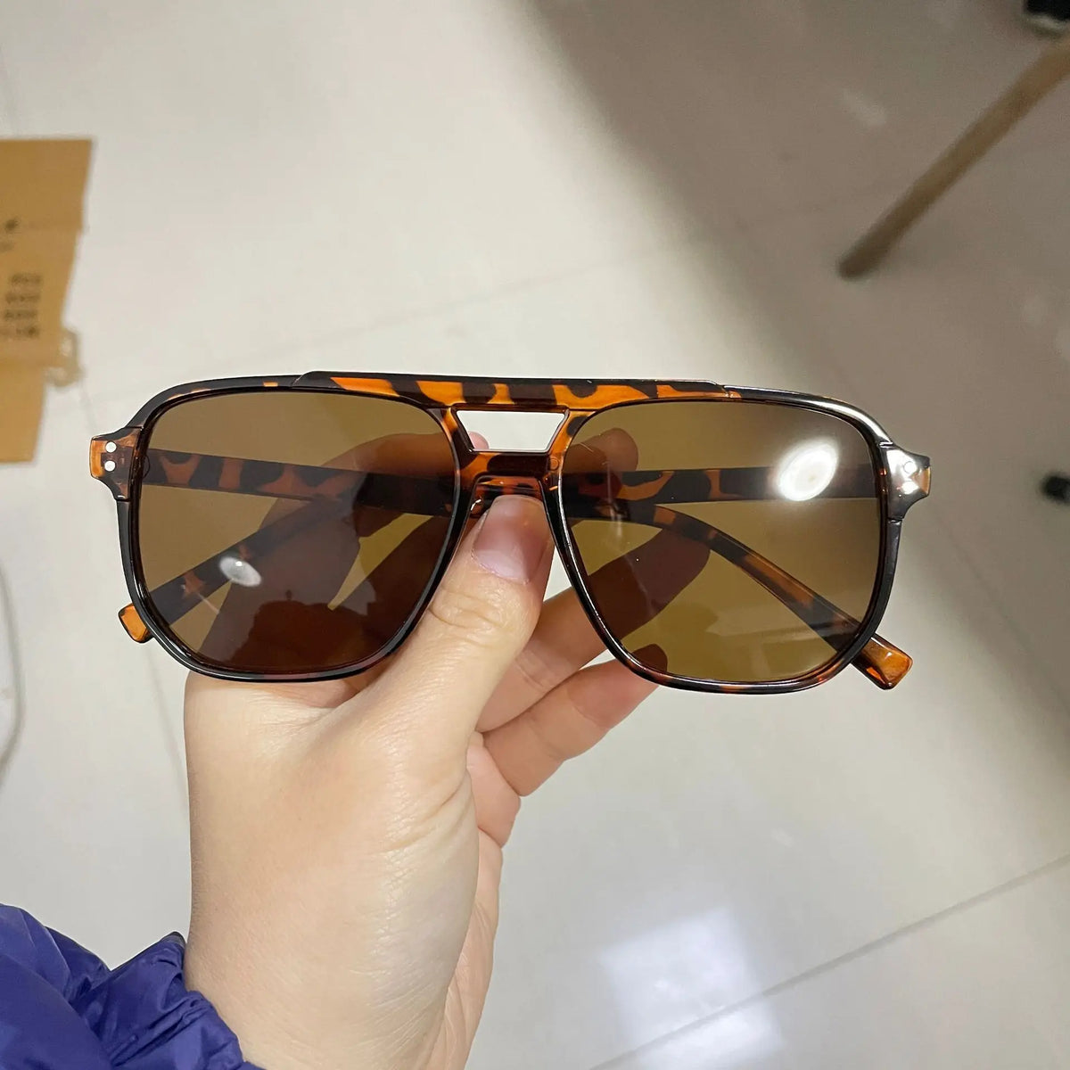 Big Vintage Square Sunglasses for Men Women - Unisex UV400 Black Lens Designer Shades