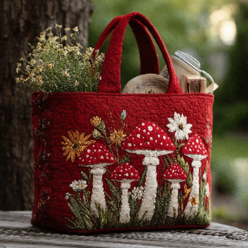 Quilted, 3D Floral Embroidery, Cotton, Regular Use – Sturdy Timeless Women's Tote Bag