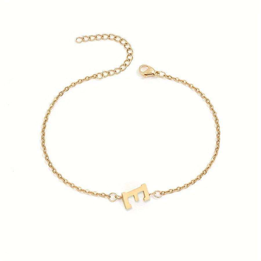 Letter Initial Bead Bracelet Thin Chain Minimalist Elegant