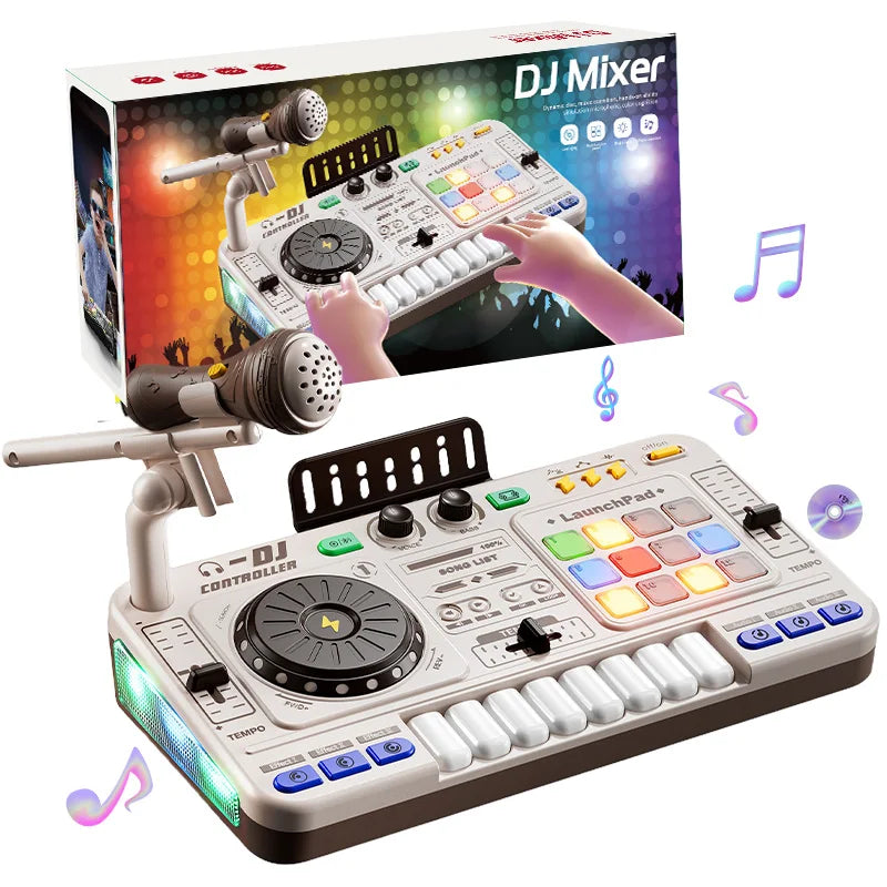 Kids2025 Edition DJ Mixer Toy With Microphone, Multifunctional Electronic Music Controller Educational Birthday Gift Fall