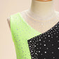 girls' Stretchy leotard - rhinestone mesh yoke, sleeveless, polyester, nylon, elastane, for lyrical dance performance