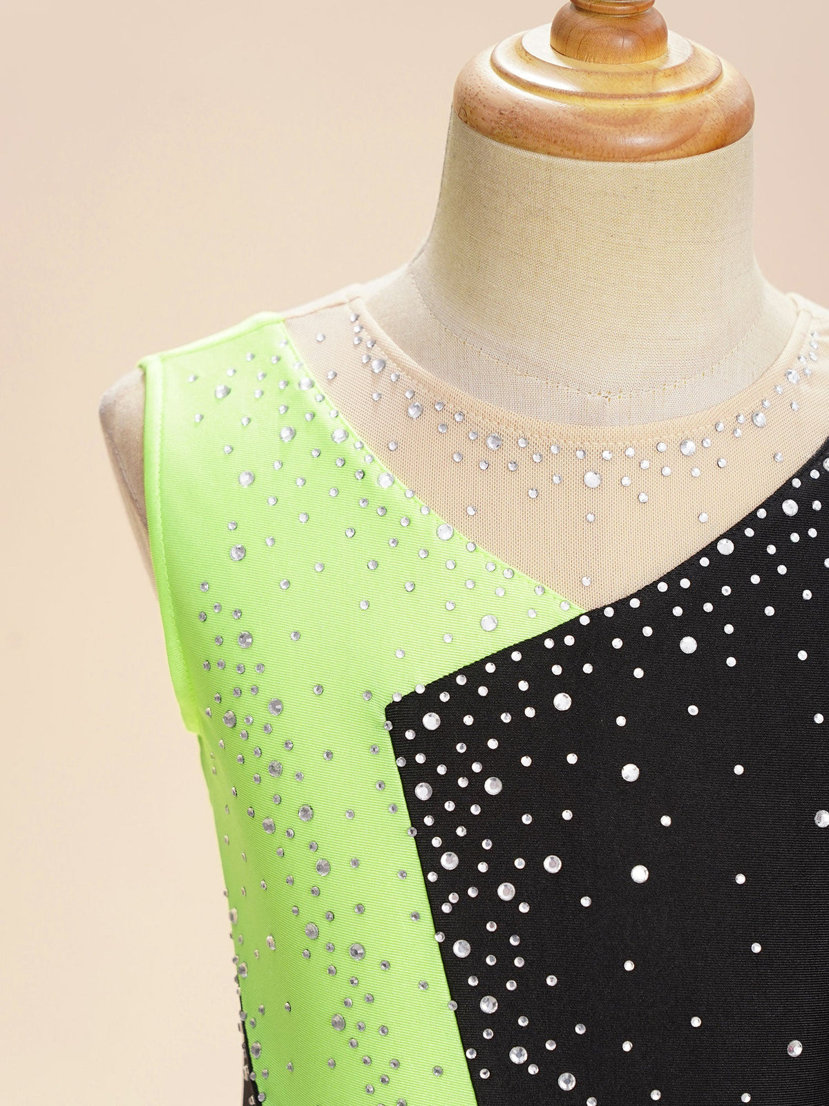girls' Stretchy leotard - rhinestone mesh yoke, sleeveless, polyester, nylon, elastane, for lyrical dance performance