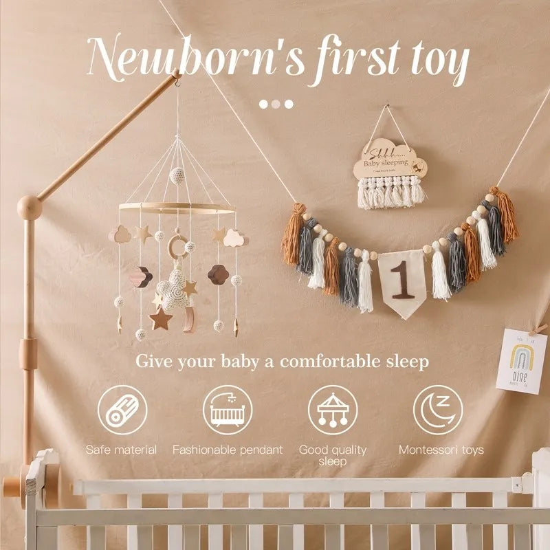 Mobile Baby Wooden Crib Hanging Toy Newborn Nursery Fall 2025 Soothing Music Developmental Gift