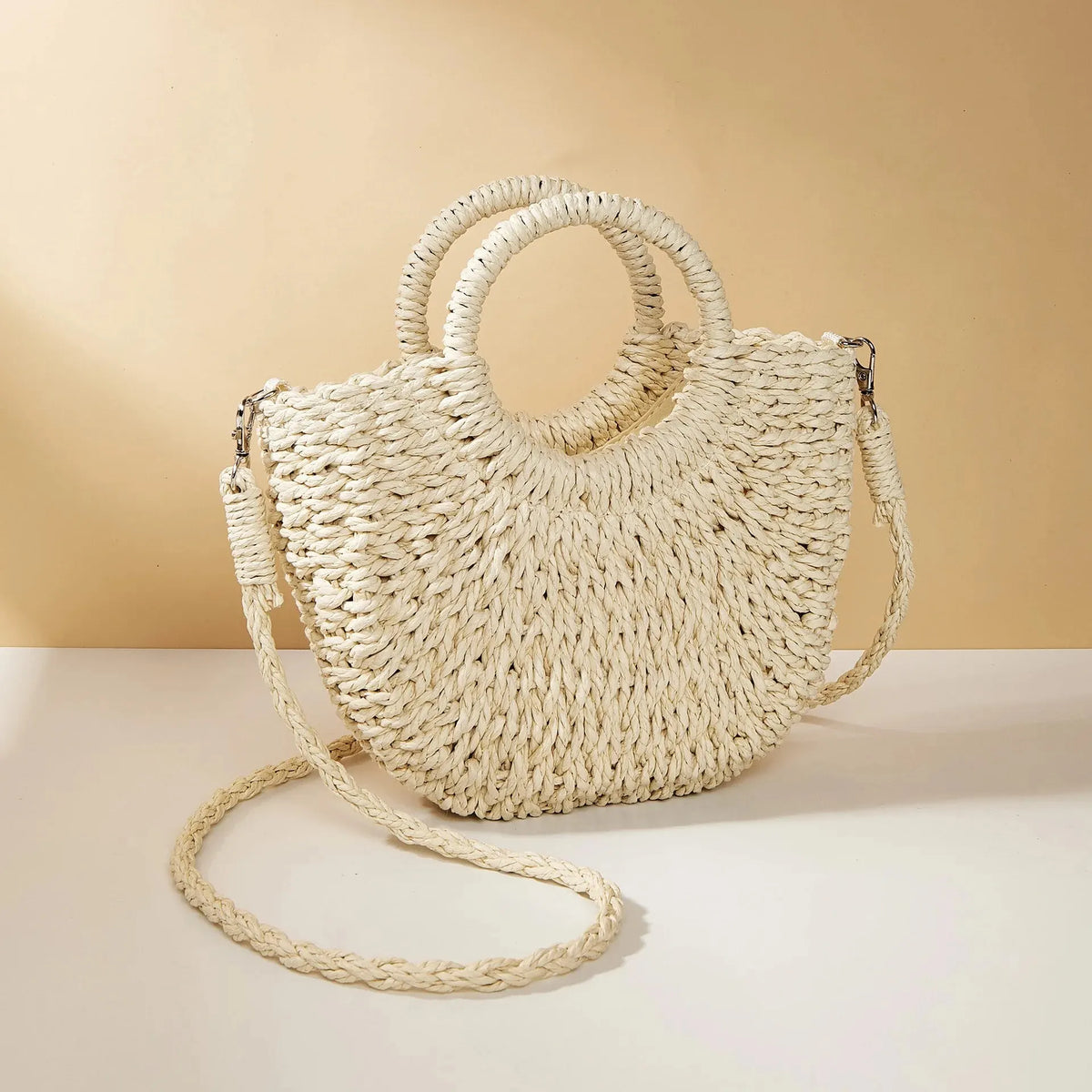 Straw Bag Organic Handwoven Half Moon Beach Tote Crossbody Bag Large Capacity Summer 2026 Vacation Accessory