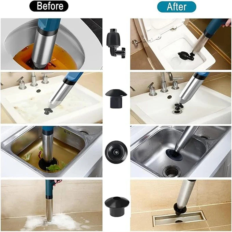 Toilet2026 Edition Plunger Kit Pneumatic Drain Unblocker With High Pressure Blaster Stainless Steel Tools Household DIY
