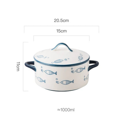 1000ml Ceramic Covered Noodle Bowl Microwave Safe With Lid