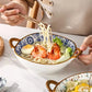 Inch 7.5 Japanese Ceramic Noodle Bowl With Handles Blue