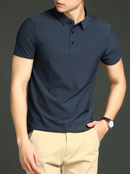 Variant image for Men's Ice Silk Polo Shirt, Lightweight Breathable Fabric, Adjustable Tailored Fit for Office and Casual Wear-1