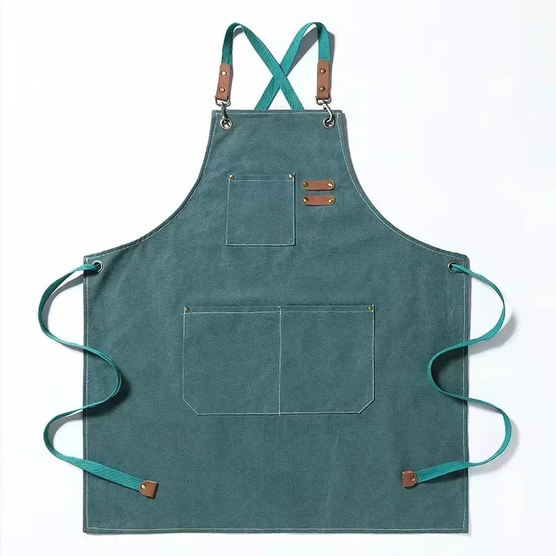 Canvas Apron Flexible Crossback Work Apron For Kitchen Chef Restaurant Cafe Fall 2025 Sturdy Pockets
