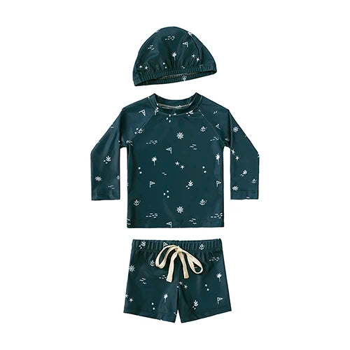 Long-Sleeve Rash Guard Top, Shorts, Polyester, Summer Beachwear – Fast-dry Unisex Baby Swimwear 2-Piece Kit