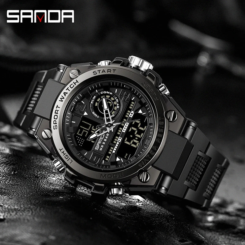 Sports Digital Watch Dual Display LED Military Style Rugged Watch Fall 2026 Water Resistant