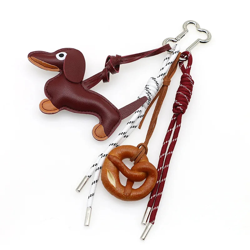 Pu Dachshund Leather Bag Charm Baseball Keychain Gift