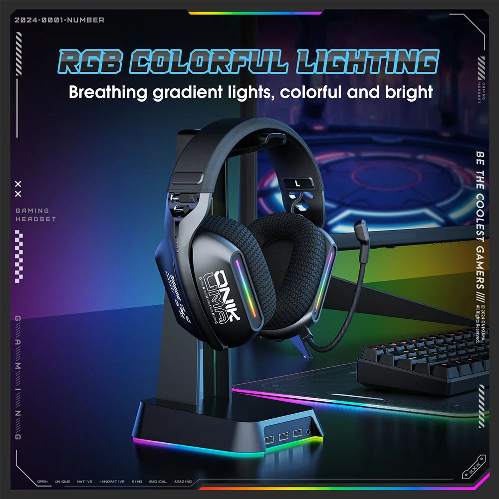Cordless Gaming Headset Tri Mode Bluetooth Wired Immersive