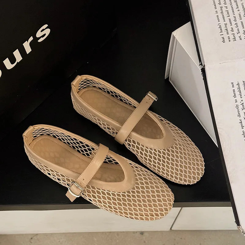 Women Breathable Mesh Ballet Flats - Strappy Round Toe