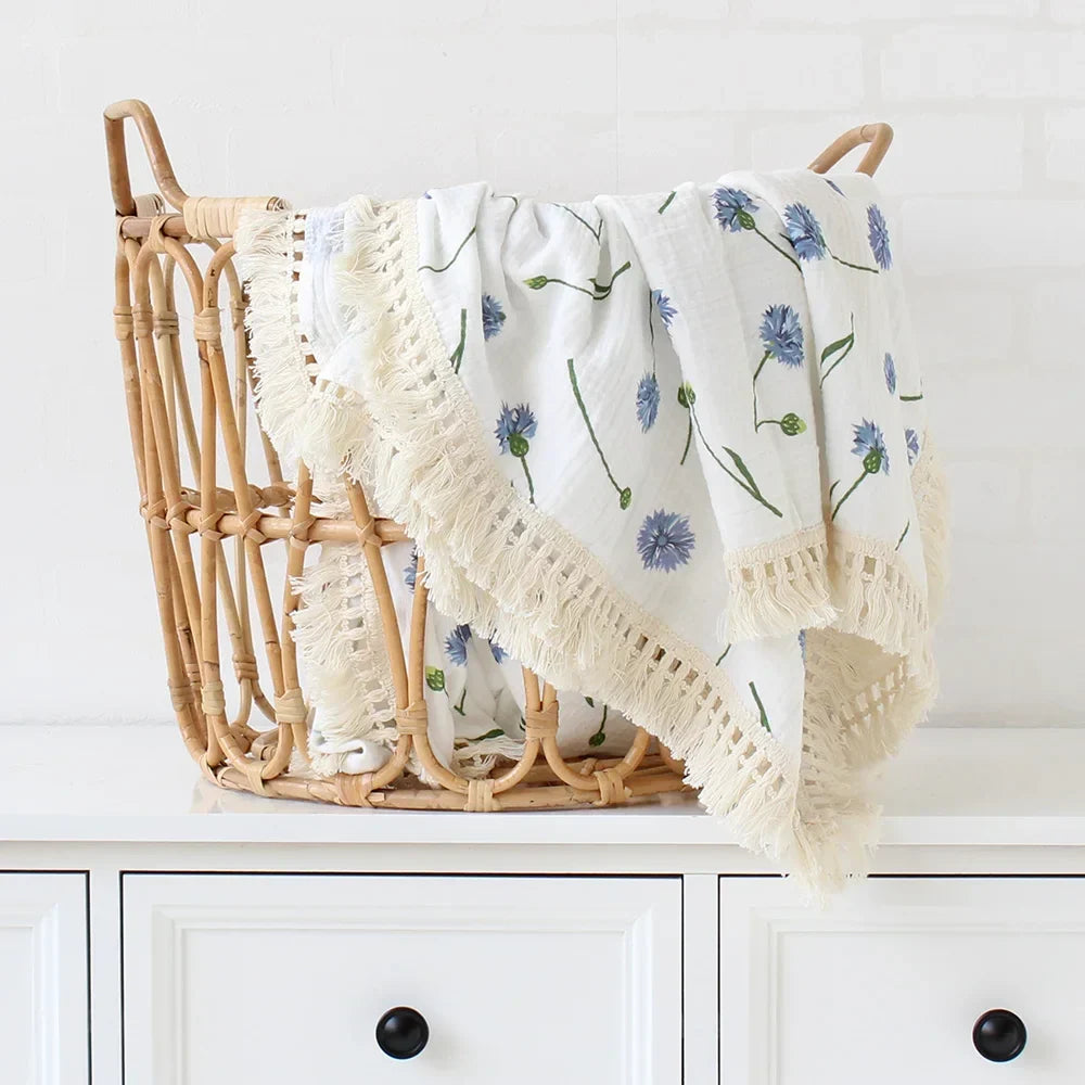 Baby Swaddle Blanket 100 Percent Cotton Muslin Newborn Floral Print Quilt Swaddle Fall 2025 Breathable Plush Gift