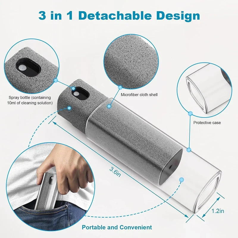 Microfiber Screen Cleaner Spray Kit with Cloth & Brush for Smartphones, Tablets, Laptops