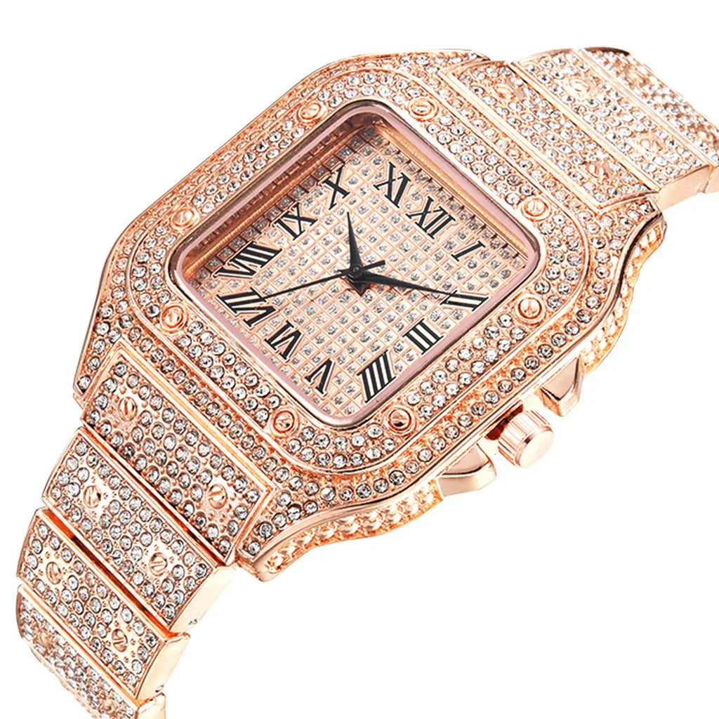 Watch Gold Rhinestone Bracelet Unisex Wristwatch Holiday 2025 Sparkling Quartz Statement Gift