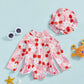 Plush Girls' Rash Guard Swimsuit Kit - Zip-Up, Floral Print, Polyester, With Hat, For Summer Beach And Pool