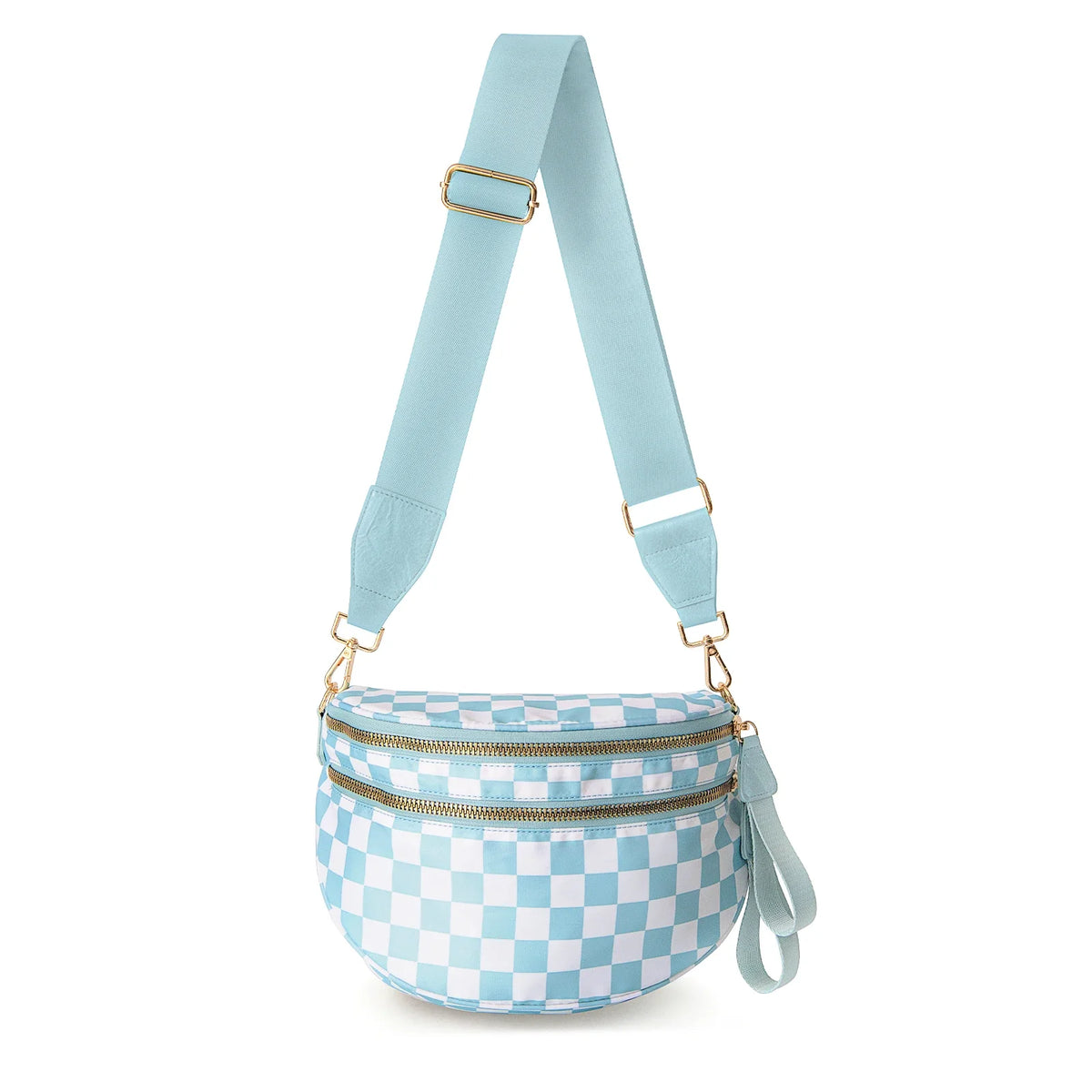 checkered nylon, box shape, travel and daily use – Multi-Use unisex crossbody bum bag
