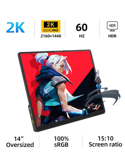 2K 14 Inch Travel-Friendly Monitor 60Hz HDR Light Travel