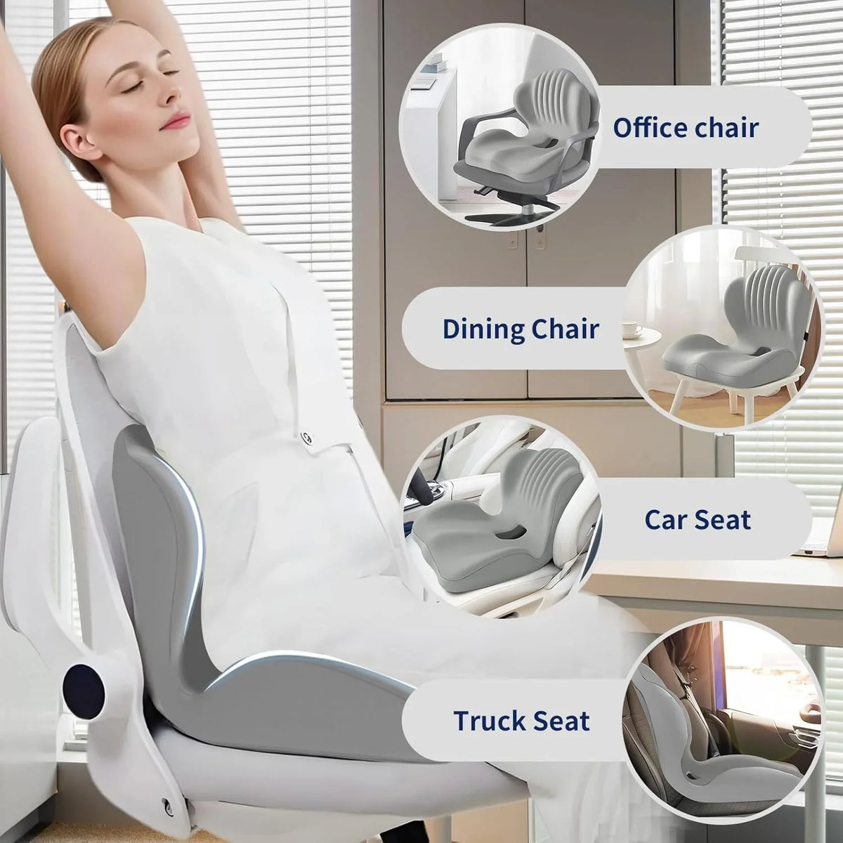 Comfort-Grip Lumbar Support for Office Chair and Car, Stress Relief – Memory Foam Seat Cushion