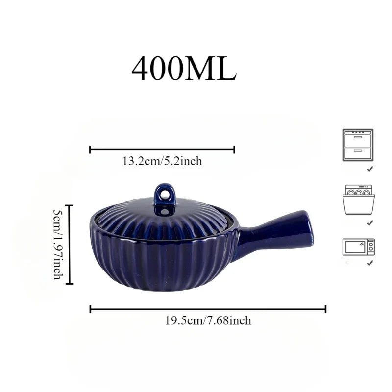 Single Ceramic Handle Bowl With Lid Japanese Style