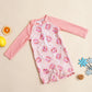 Plush Unisex Baby One-Piece Swimsuit - Zip-Front, Long-Sleeve, Print Pattern, Polyester, Summer Beachwear