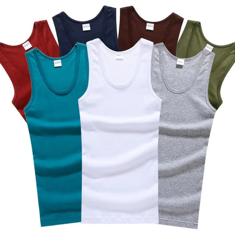 slash neck, casual fit, solid, summer knit vest – Breathable men's cotton tank top
