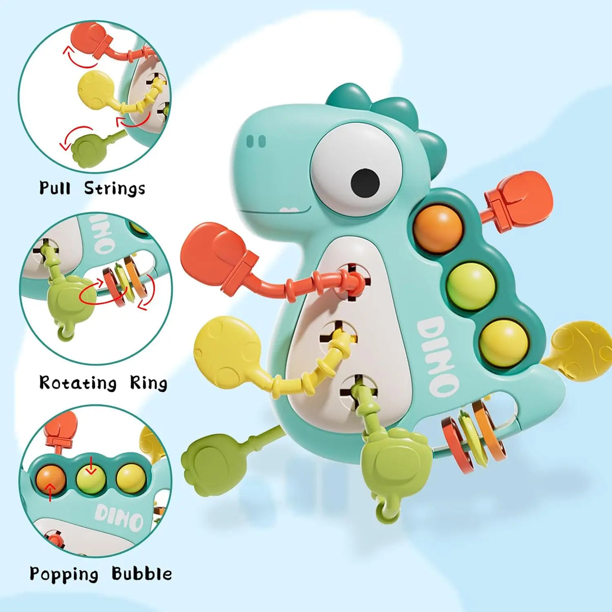 Dinosaur Montessori Pull Toy Newborn Sensory Toys Teether