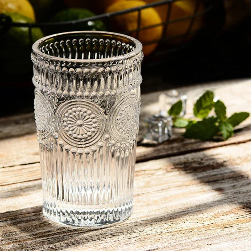 Tumbler Glass 350ml Engraved Sunflower Vintage Drinkware Summer 2025 Tableware Elegant Gift Idea