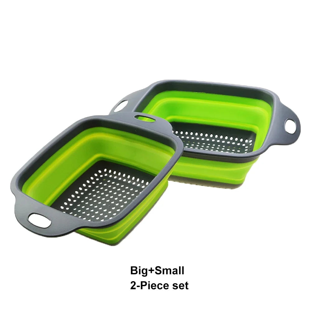Silicone2026 Edition Folding Drain Basket 2-In-1 Collapsible Colander For Fruits And Vegetables Space-Saving Kitchen Device Fall
