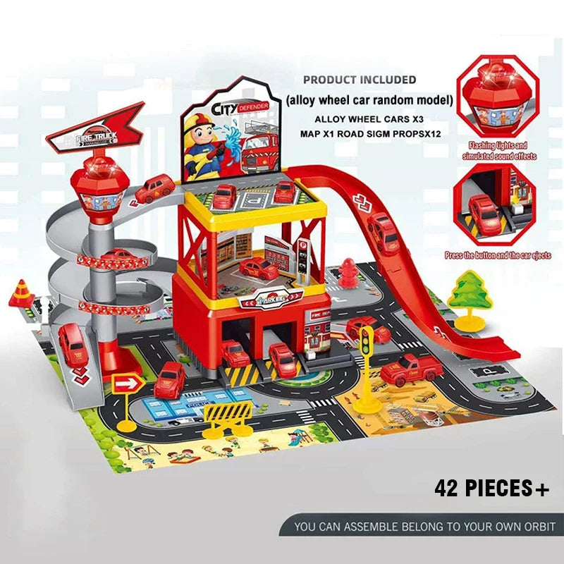 Garage Multi-Storey Racing Track with Cars - Interactive Parking Toy for Boys