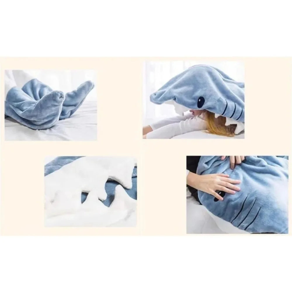 Shark Cartoon Flannel Sleeping Bag Pajamas - Hooded Cozy Animal Nightgown for Kids