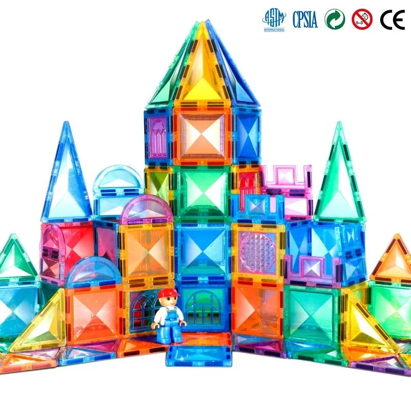 3D Magnetic Building Blocks Kit - Diamond-Shaped Tiles for Kids Ages 3-8, STEM Construction Toys, Creative Vehicle Building, Educational Fun