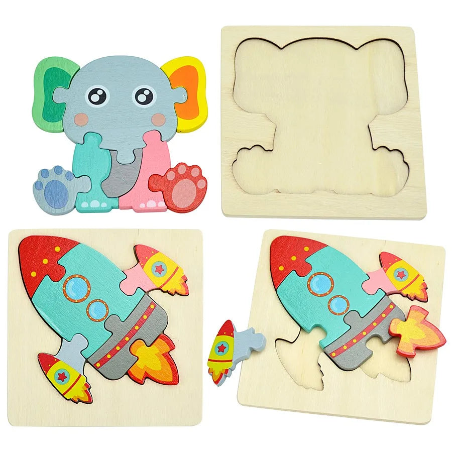 Wooden 3D Animal and Vehicle Puzzle for Kids, Educational Montessori Toy for Cognitive Development and Fine Motor Skills