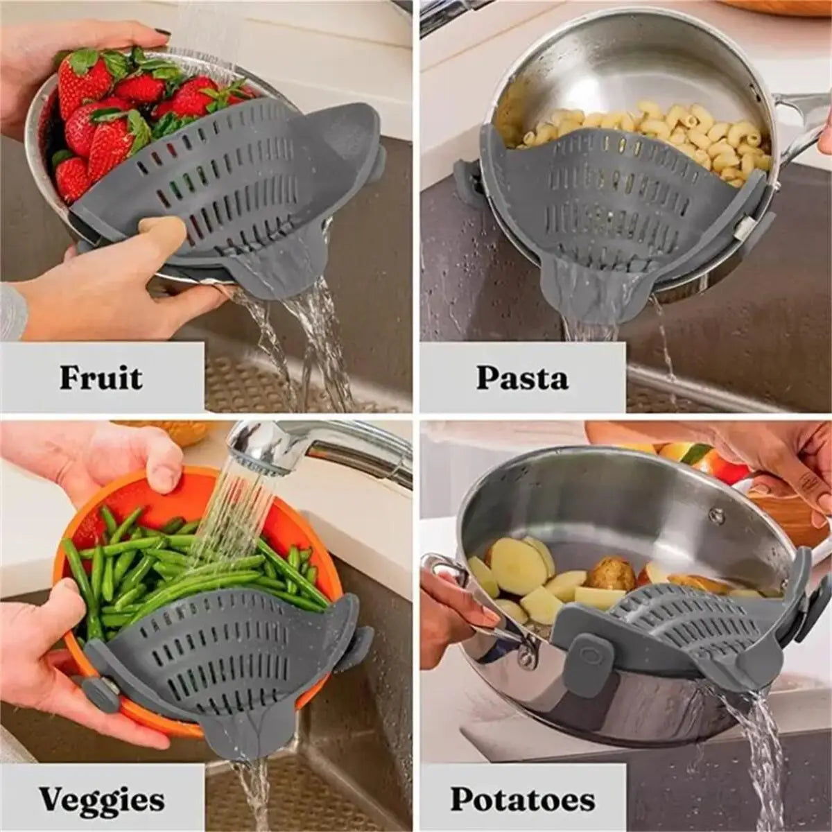 Flexible Clip On Pot Strainer - 1pc Kitchen Strainer for Pans and Bowls