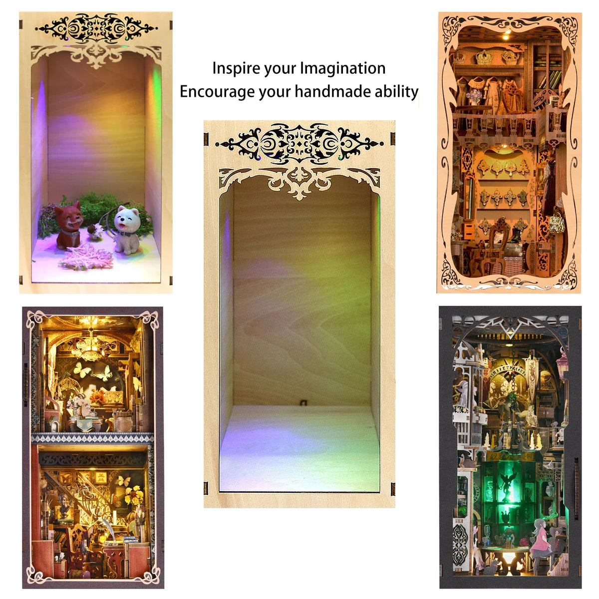 DIY Book Nook Shelf Insert Kits - Wooden Miniature Dollhouse Bookend Household Decoration
