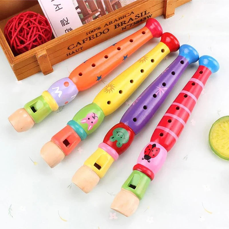 Wooden 1Pc Cartoon Flute - 6-Hole Musical Toy for Kids