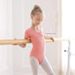 Plush girls' ballet leotard - short sleeve v-neck ruched, cotton knit, for dance practice and classic classes